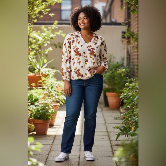 Ann Taylor Tops - Ann Taylor Cream Blouse with Rust and Plum Floral Print